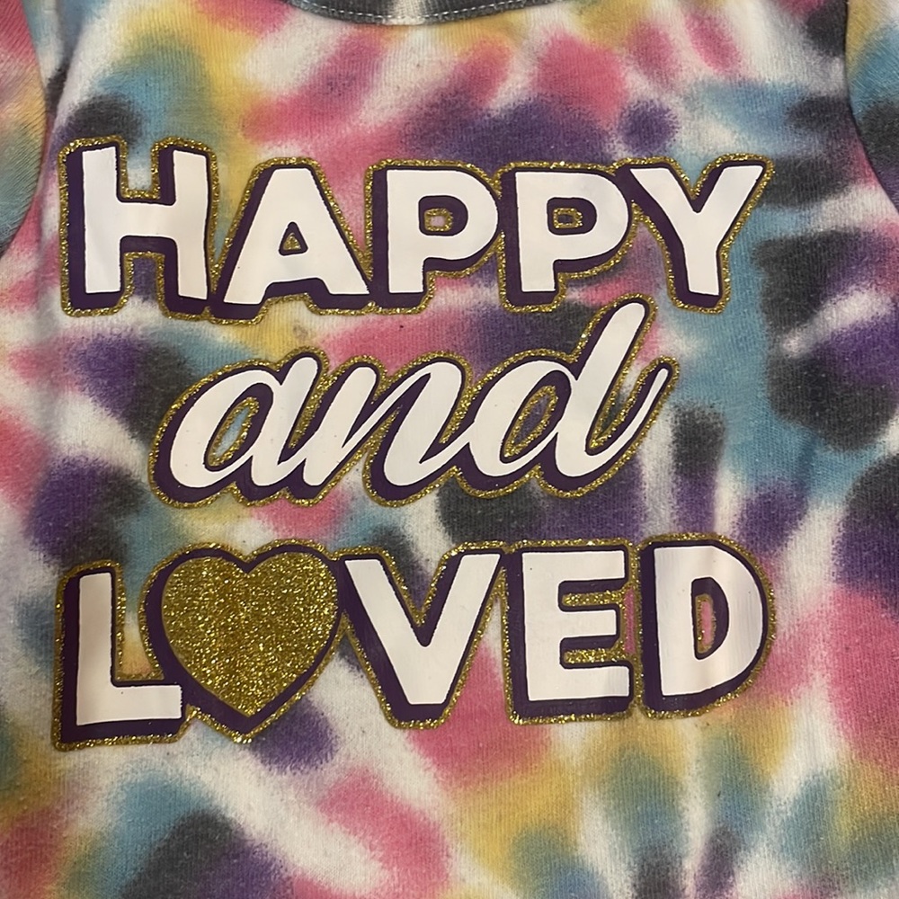 Embellished Happy and loved tie-dyed romper & blue jeans Baby girl size 12 M